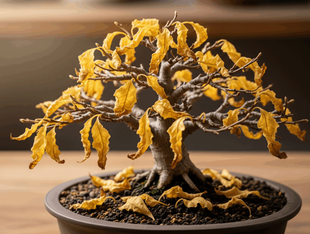 bonsai-tree-yellow-leaves Bonsai tree with yellow, dying leaves